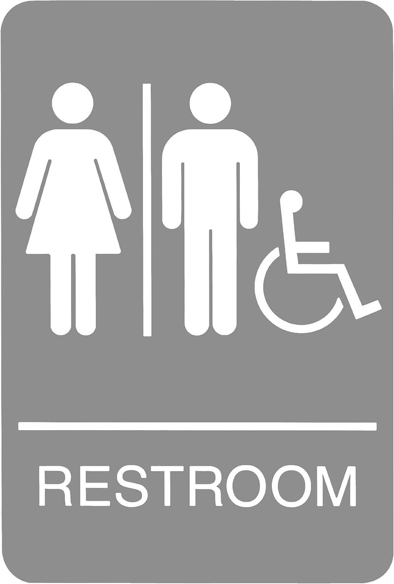 Headline Sign 5222 ADA Wheelchair Accessible Restroom Sign with Grade 2 Braille and Tactile Graphics, 6 Inches by 9 Inches, Light Gray/White, Made in USA - Image 1